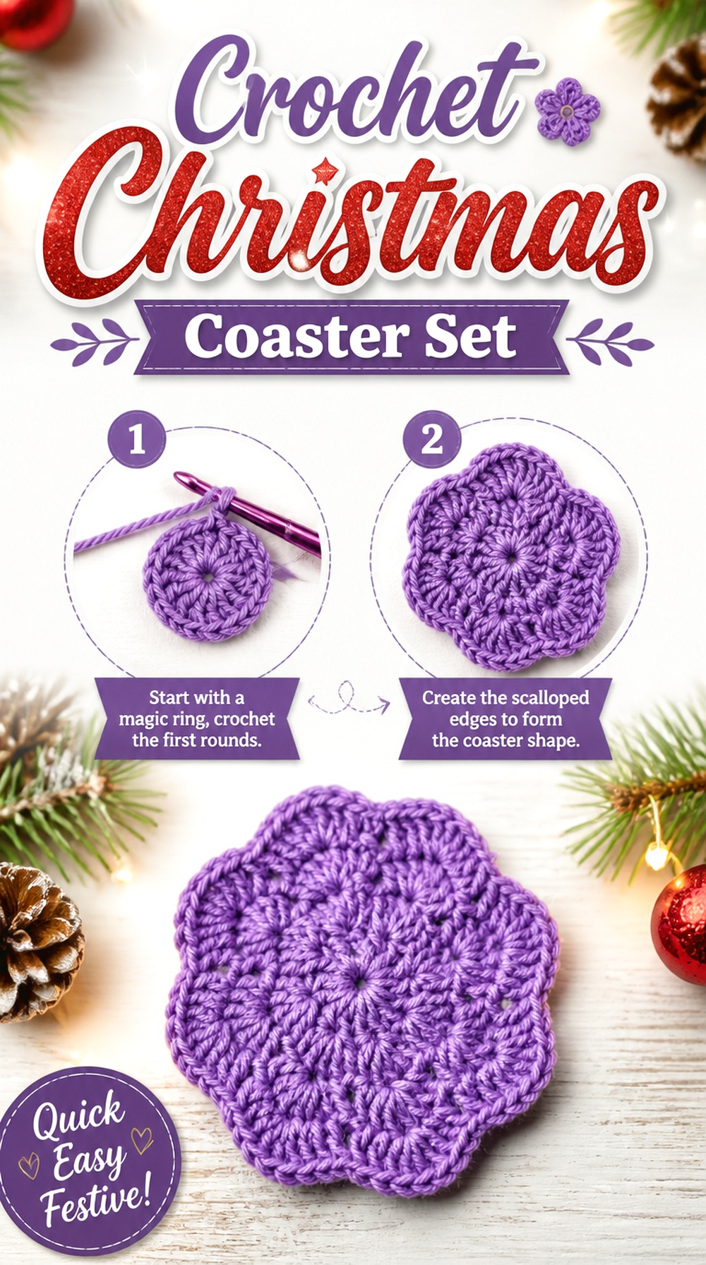 Crochet Christmas Coaster Set