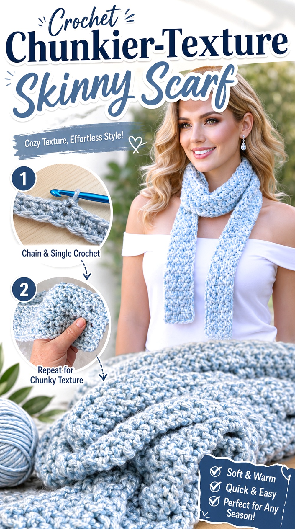 Crochet Chunkier Texture Skinny Scarf