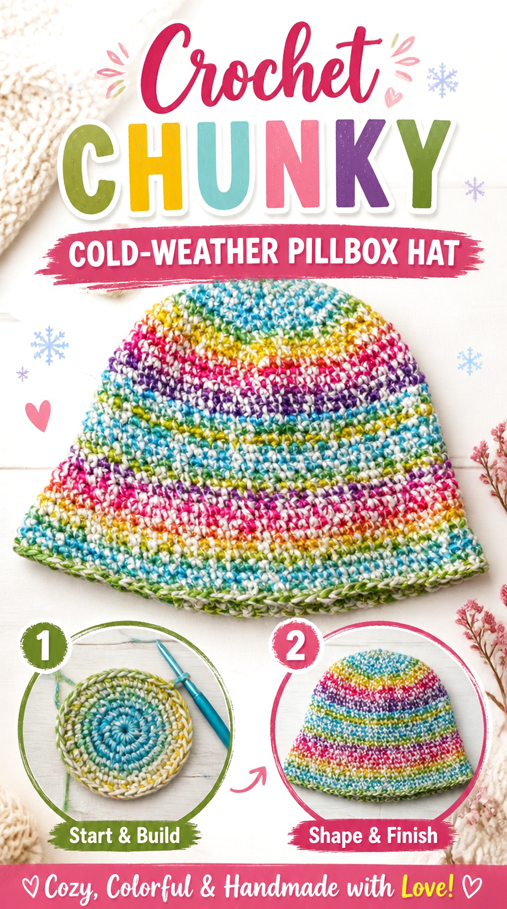 Crochet Chunky Cold Weather Pillbox Hat