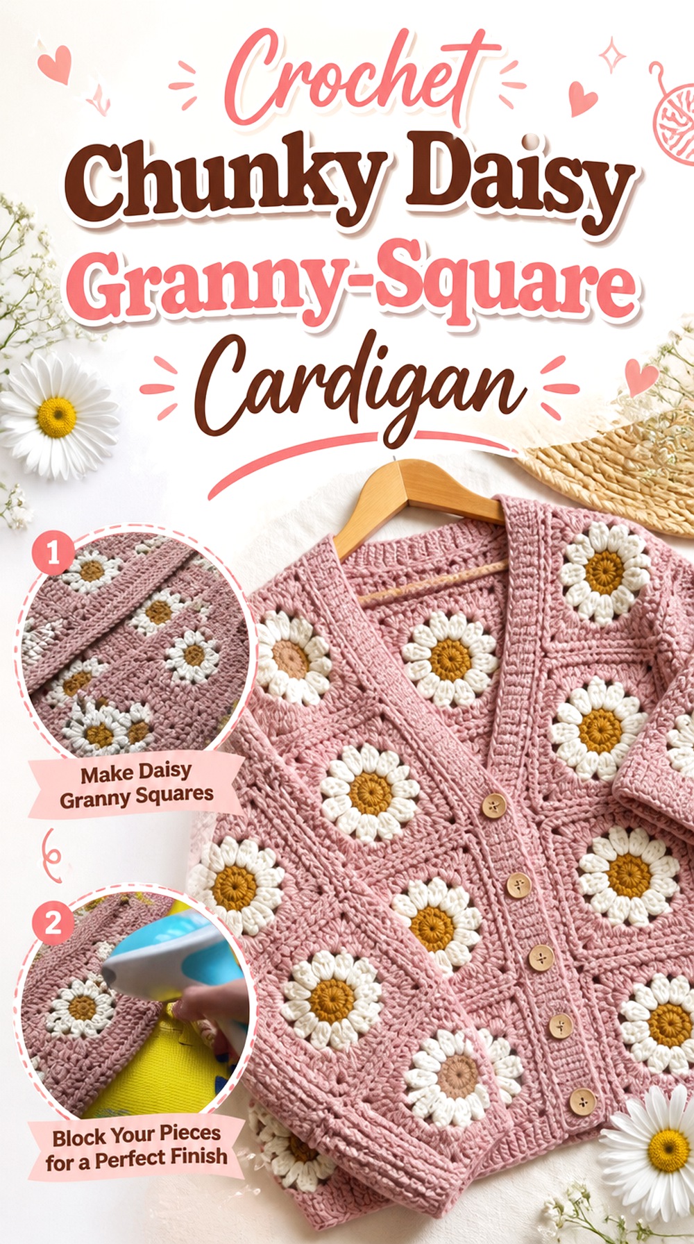 Crochet Chunky Daisy Granny Square Cardigan