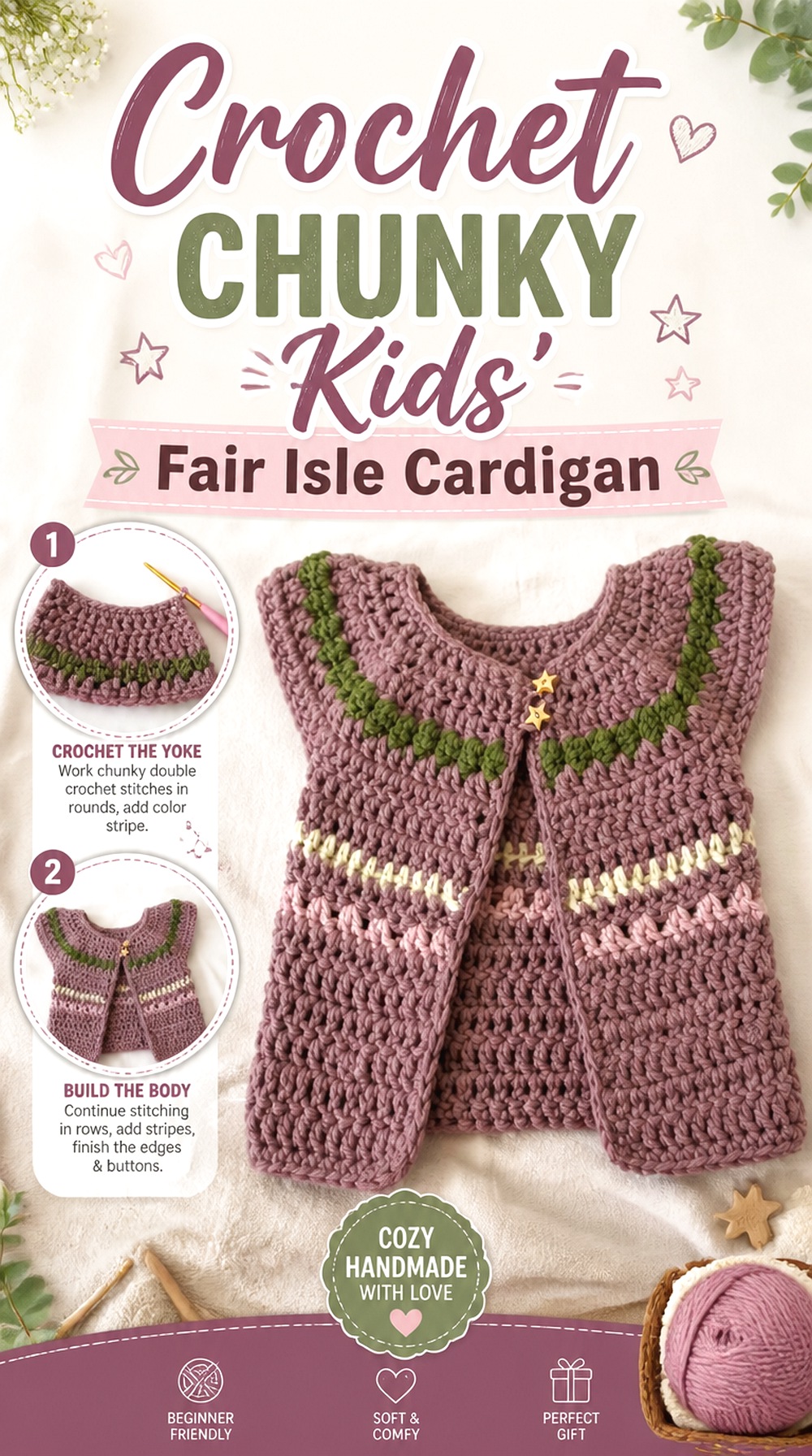 Crochet Chunky Kids’ Fair Isle Cardigan