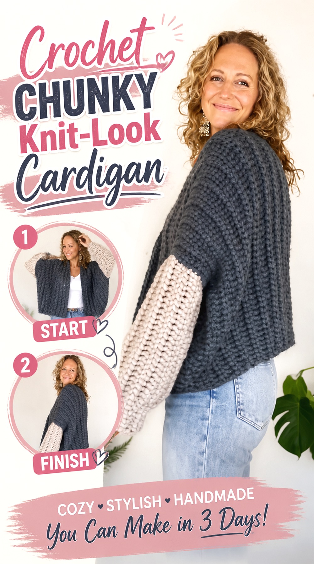 Crochet Chunky Knit Look Cardigan