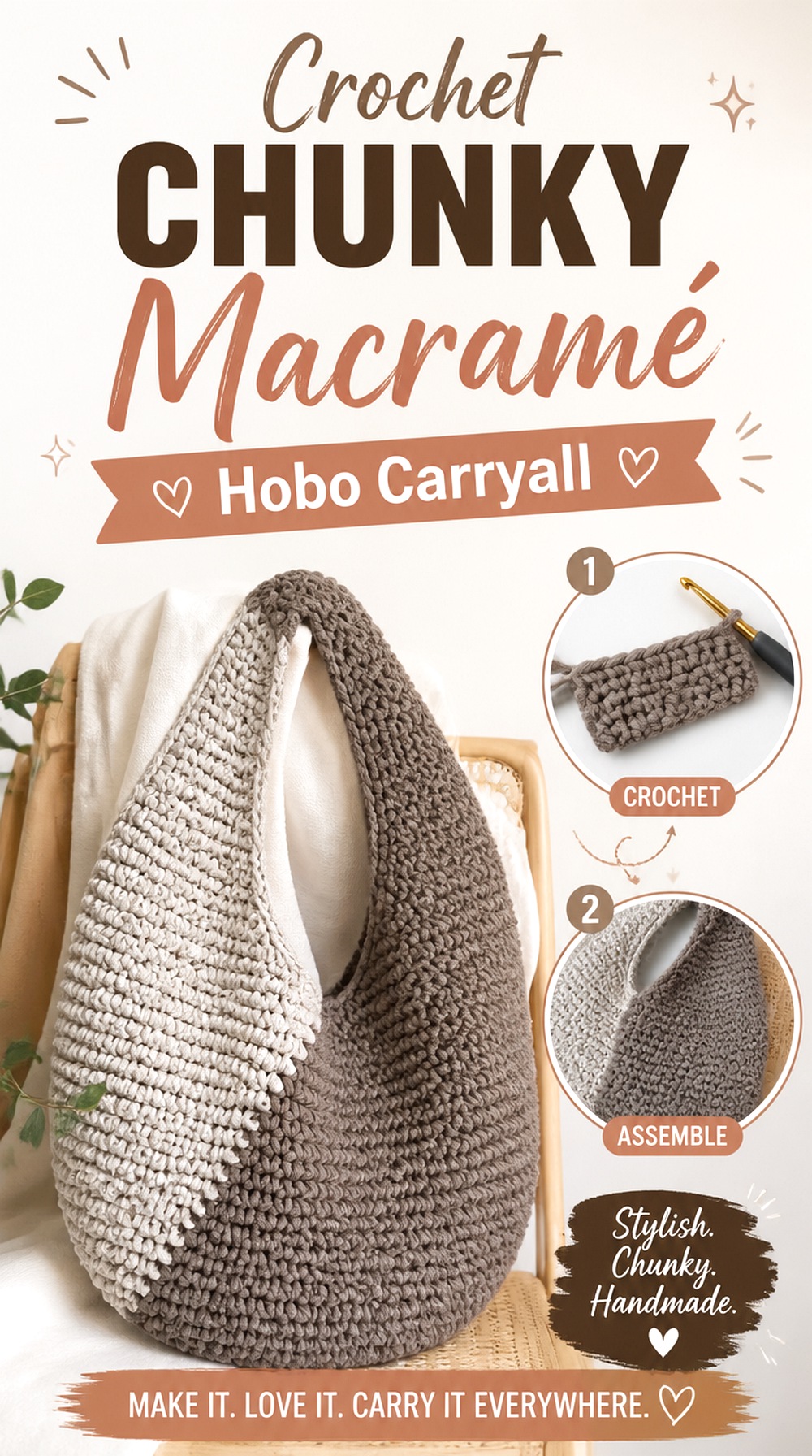 Crochet Chunky Macramé Hobo Carryall