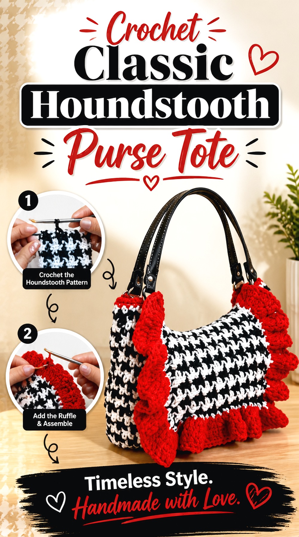 Crochet Classic Houndstooth Purse Tote