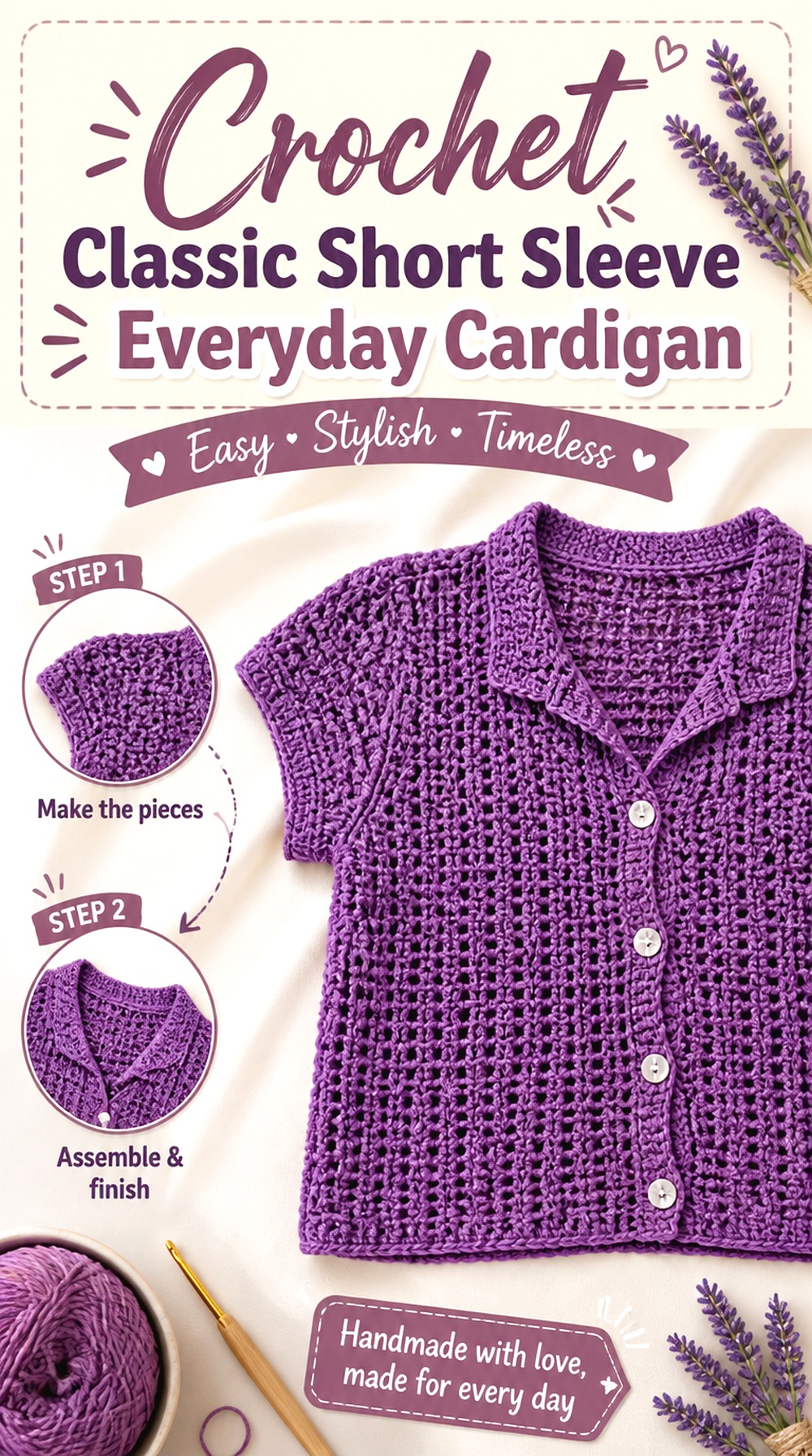 Crochet Classic Short Sleeve Everyday Cardigan
