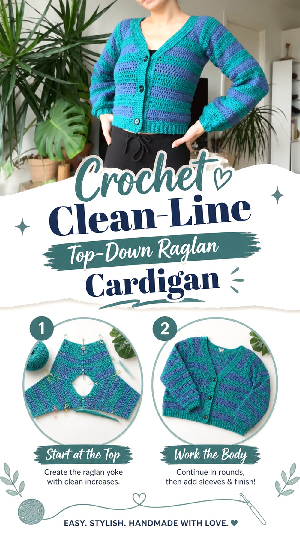 Crochet Clean Line Top Down Raglan Cardigan