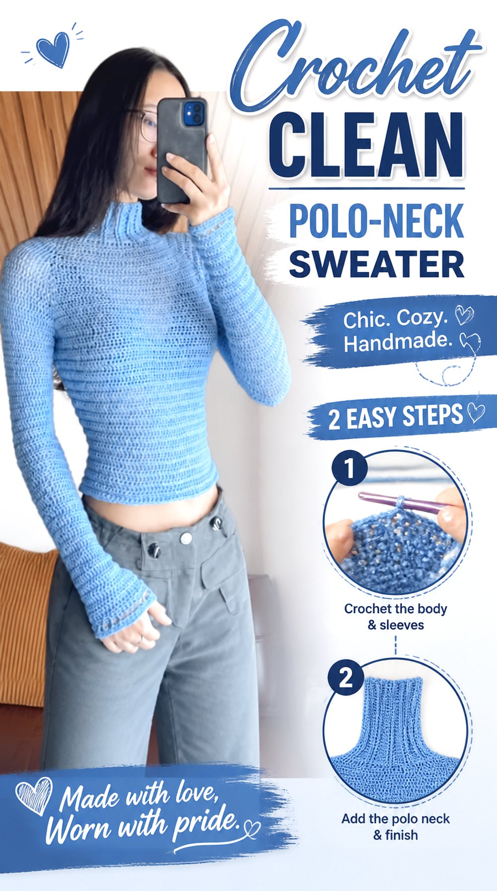 Crochet Clean Polo Neck Sweater