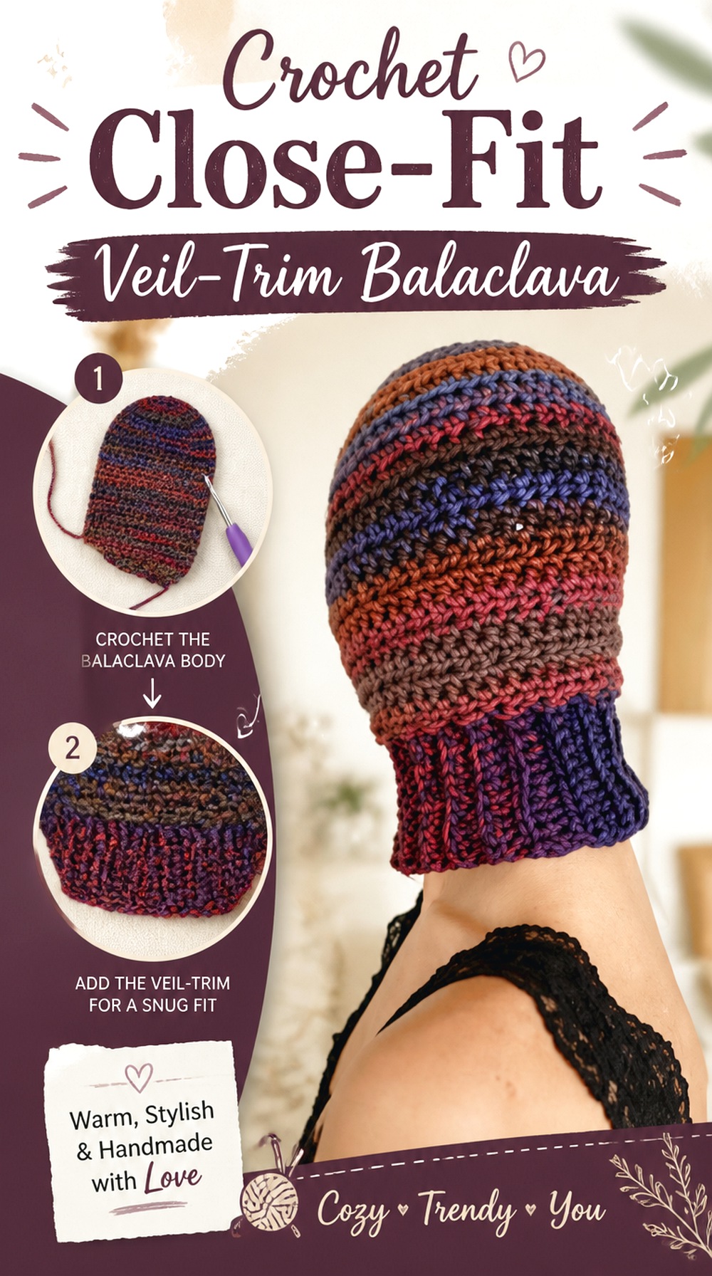 Crochet Close Fit Veil Trim Balaclava