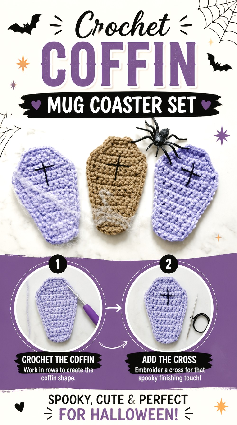 Crochet Coffin Mug Coaster Set