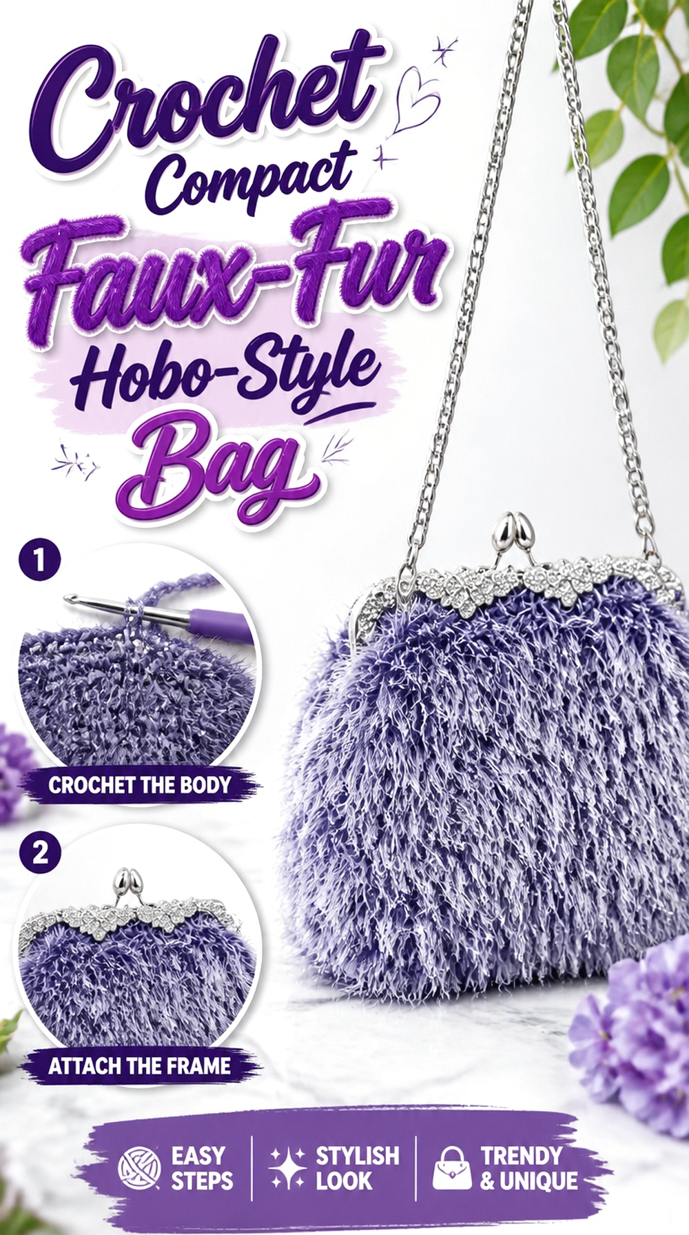 Crochet Compact Faux Fur Hobo Style Bag