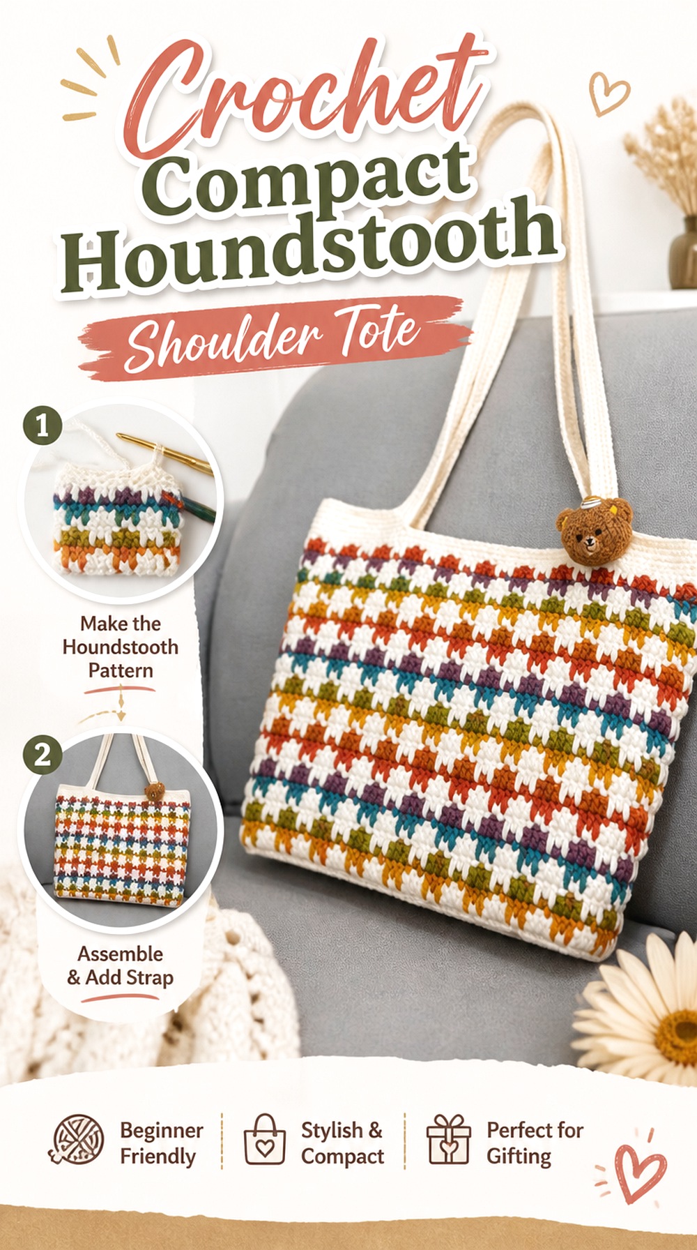 Crochet Compact Houndstooth Shoulder Tote