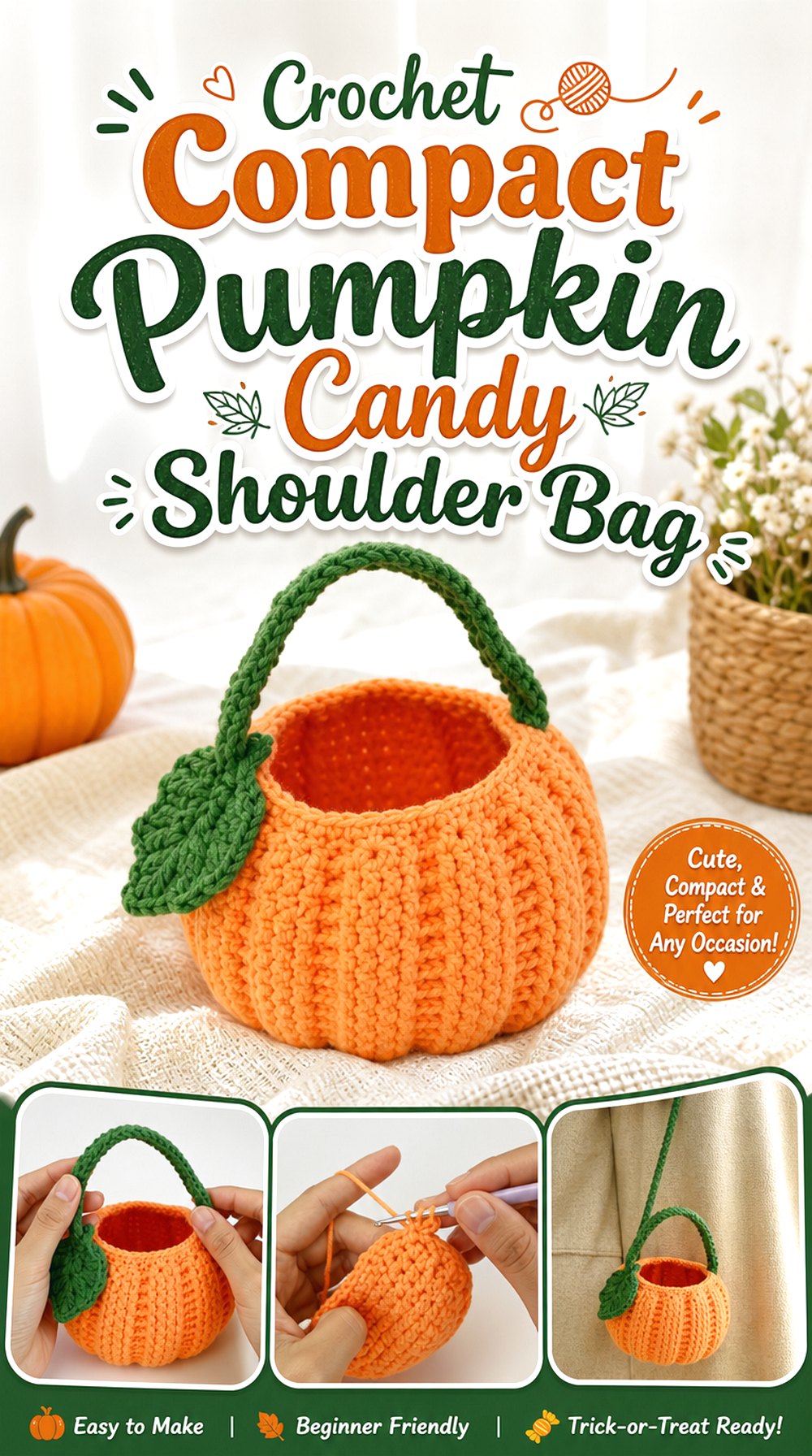 Crochet Compact Pumpkin Candy Shoulder Bag