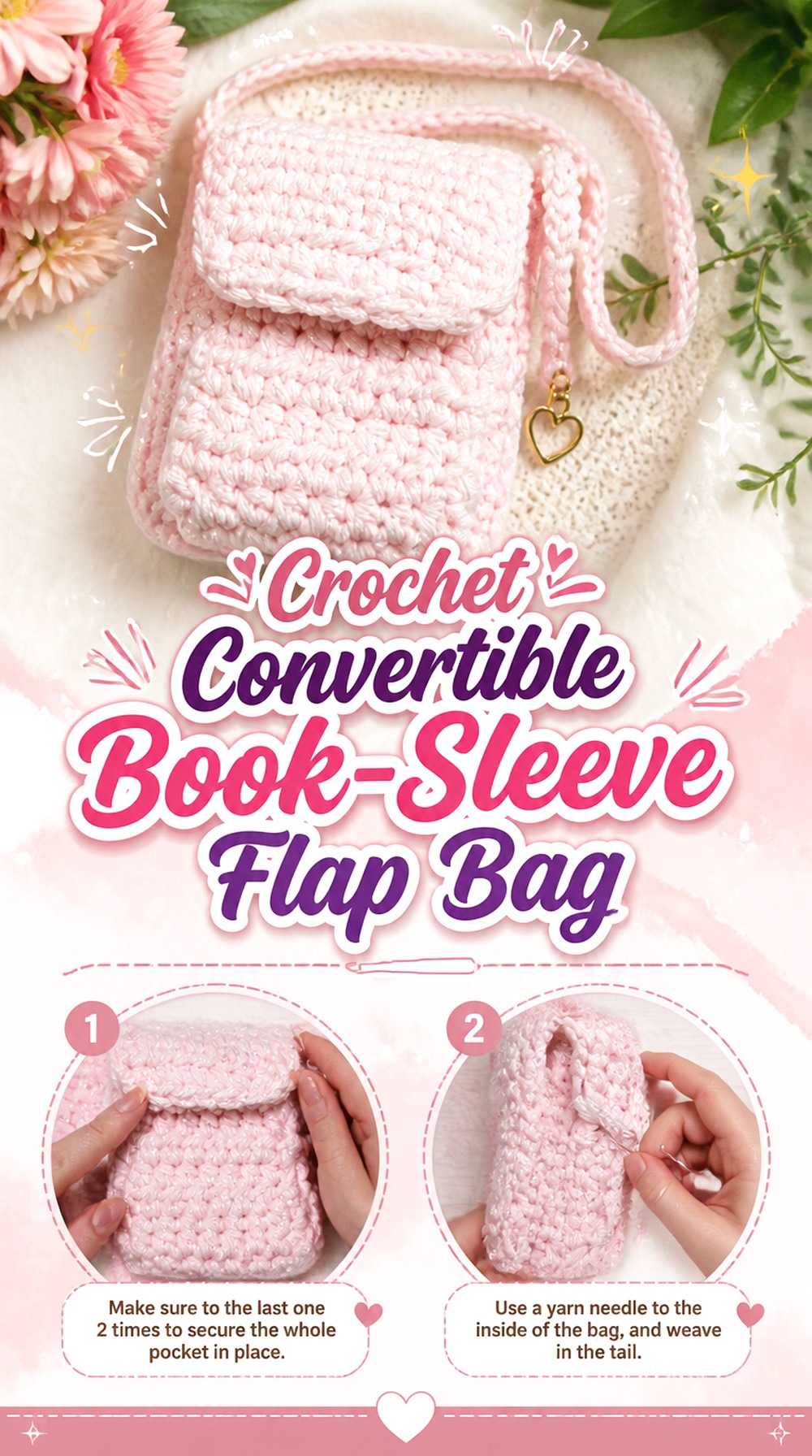 Crochet Convertible Book Sleeve Flap Bag