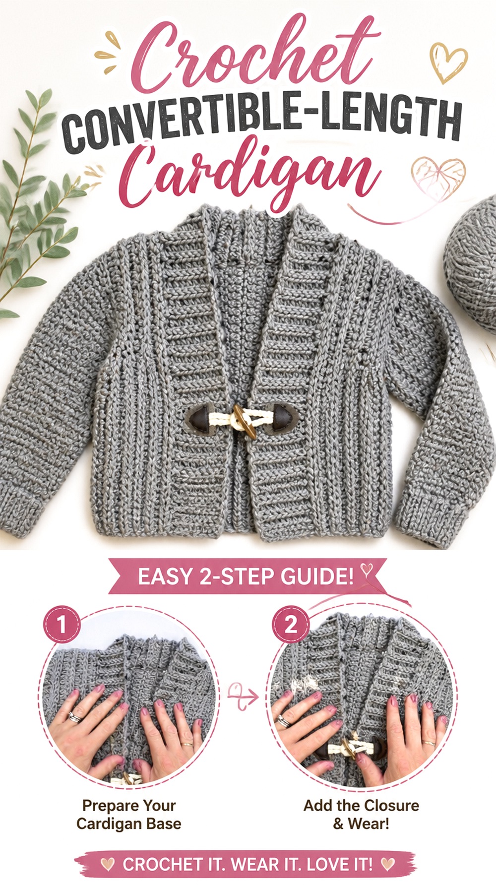 Crochet Convertible Length Cardigan