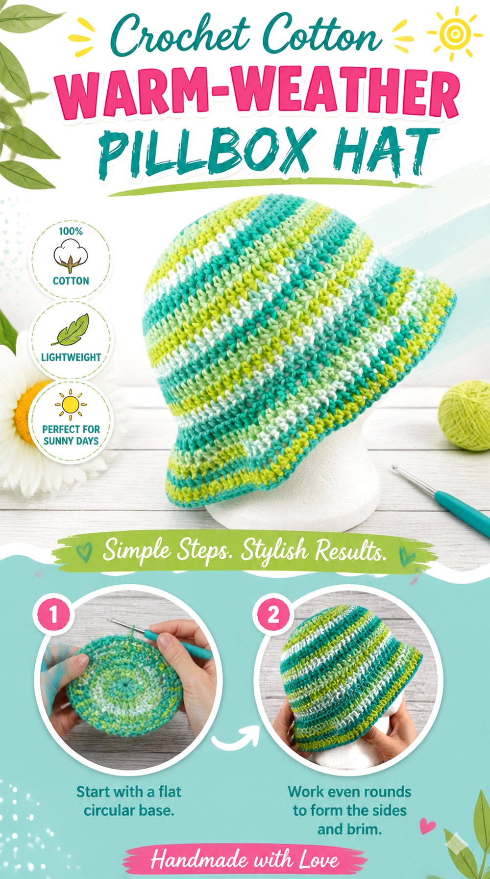 Crochet Cotton Warm Weather Pillbox Hat