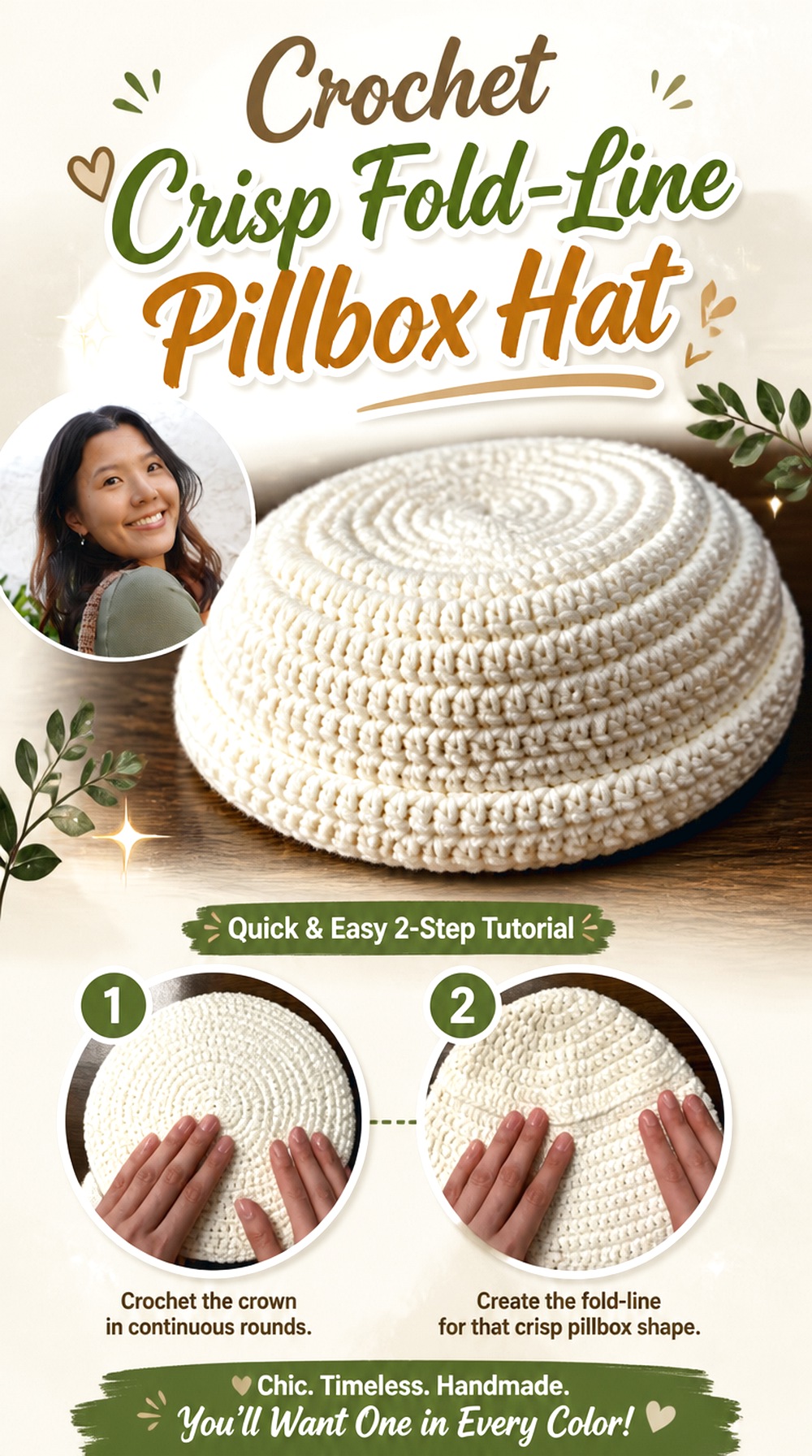 Crochet Crisp Fold Line Pillbox Hat