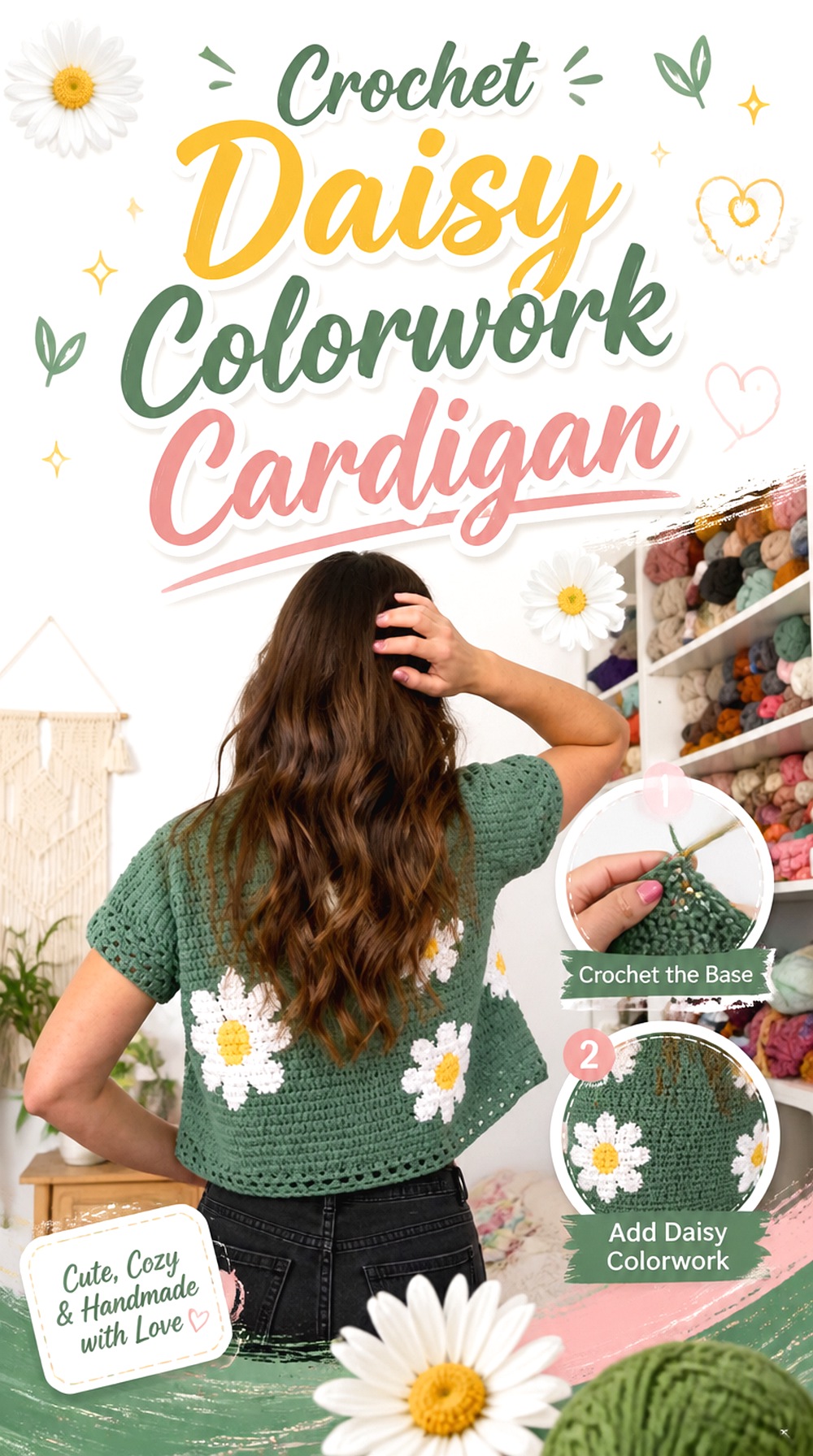Crochet Daisy Colorwork Cardigan