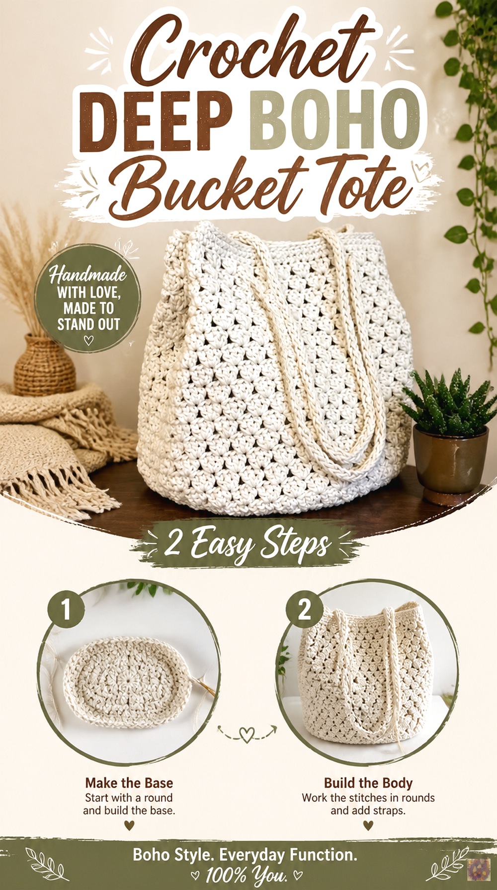 Crochet Deep Boho Bucket Tote