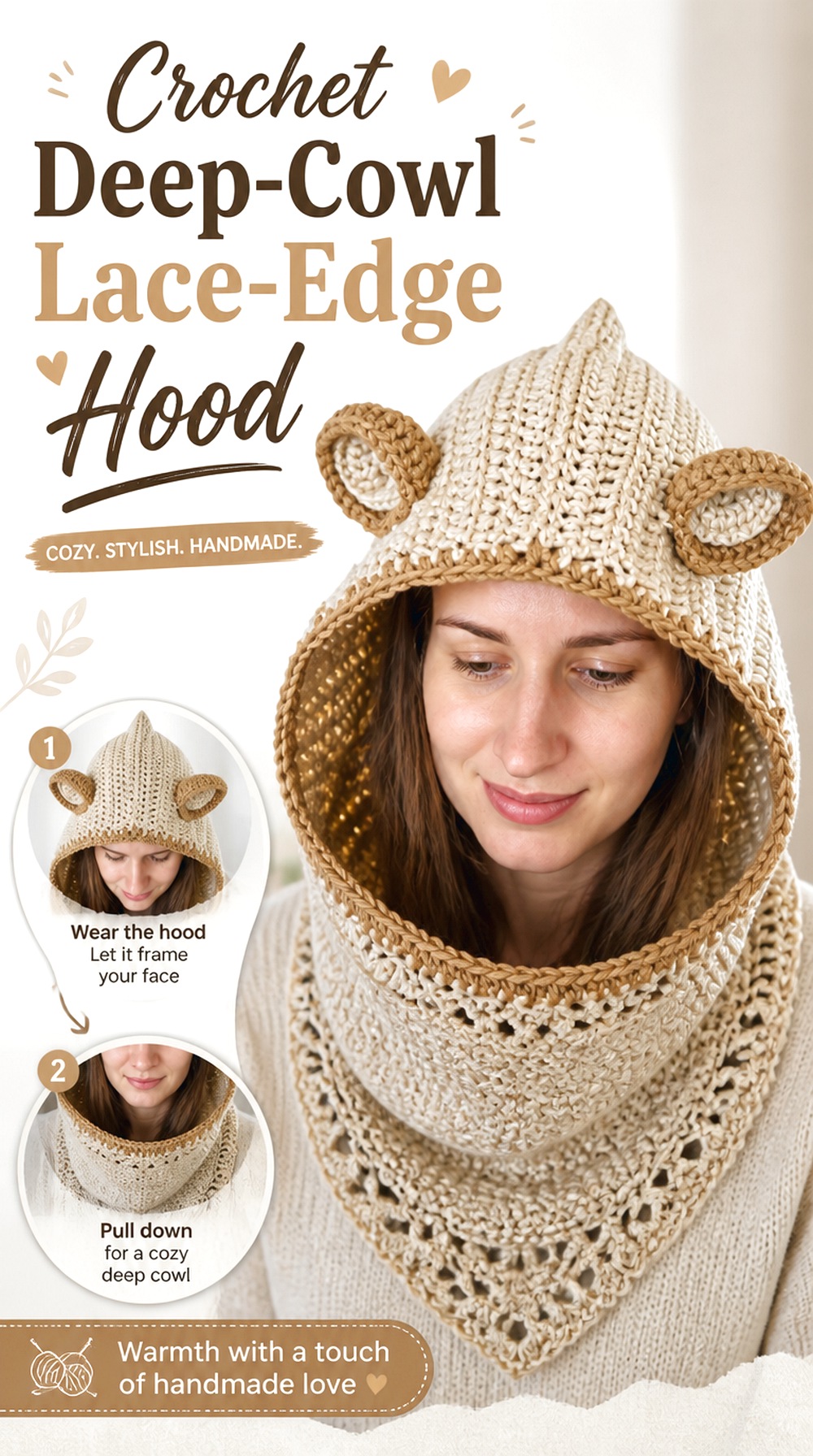 Crochet Deep Cowl Lace Edge Hood