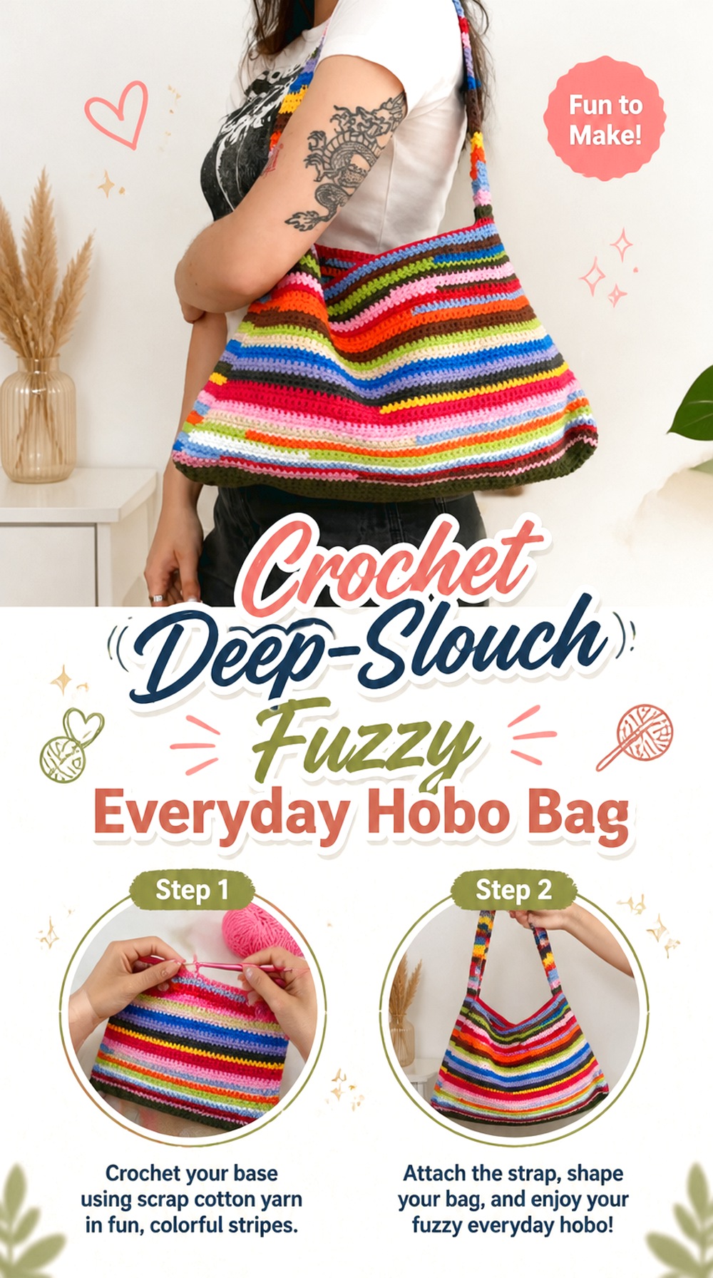 Crochet Deep Slouch Fuzzy Everyday Hobo Bag