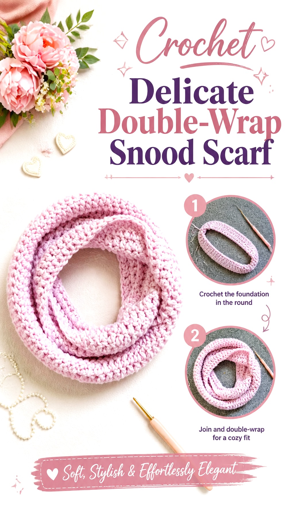 Crochet Delicate Double Wrap Snood Scarf
