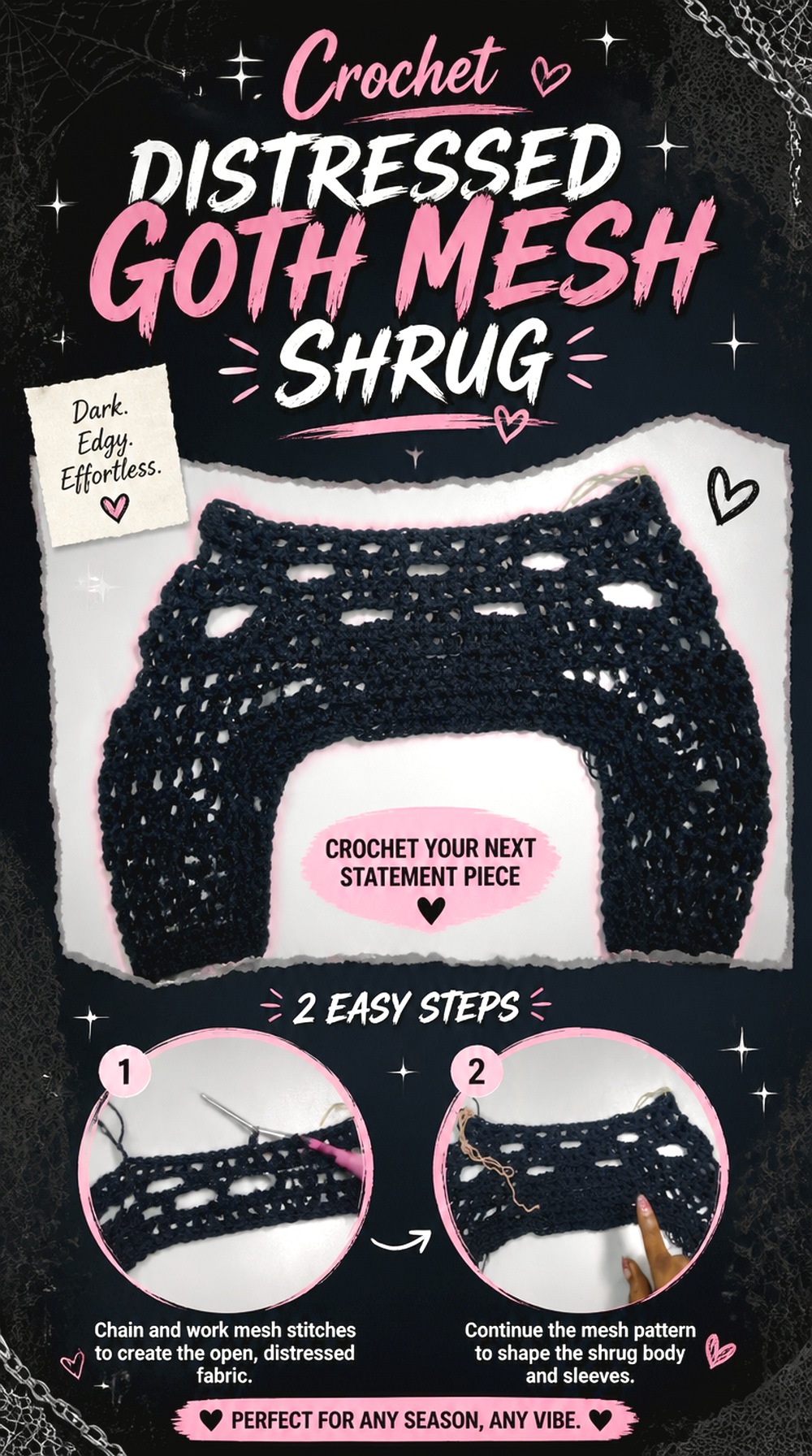 Crochet Distressed Goth Mesh Shrug
