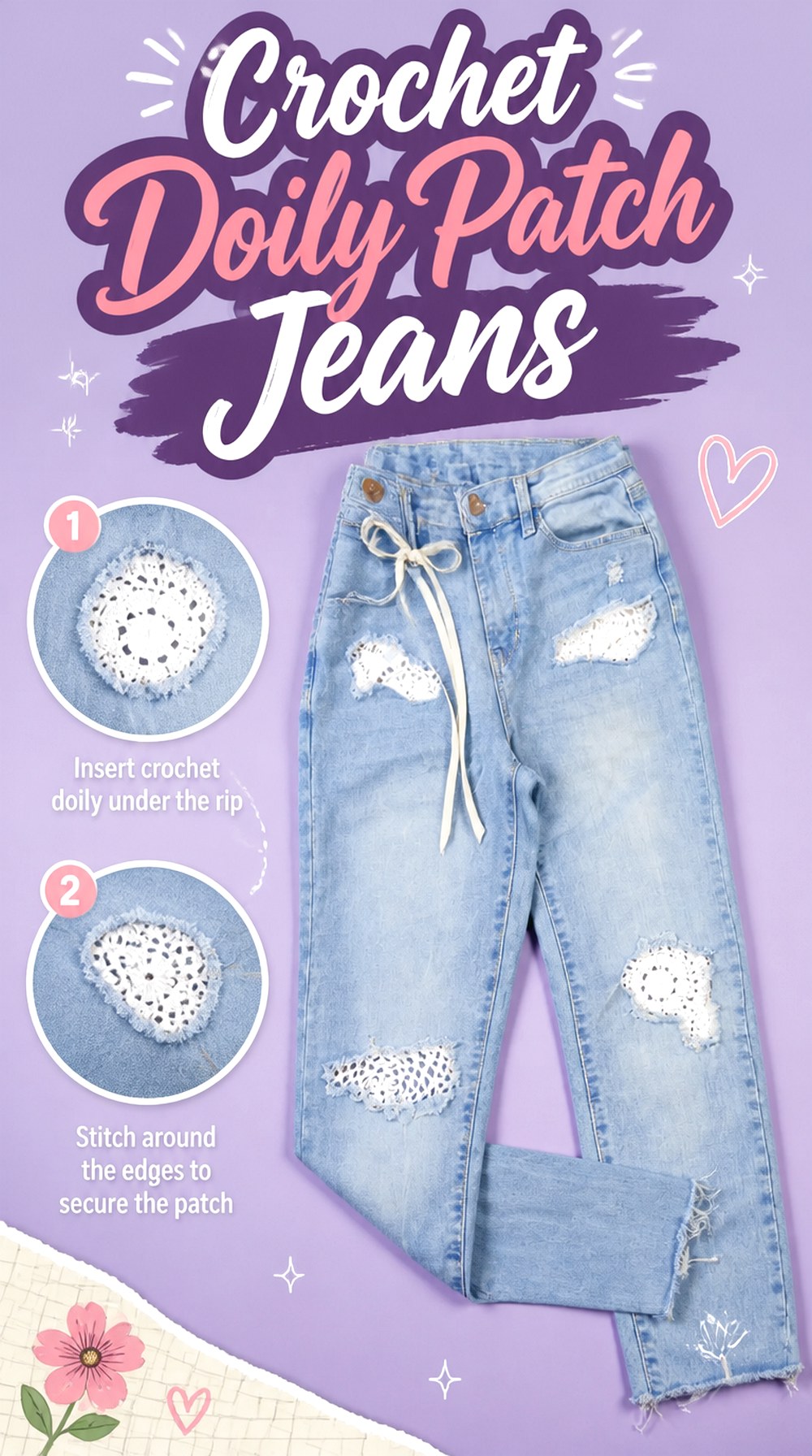 Crochet Doily Patch Jeans