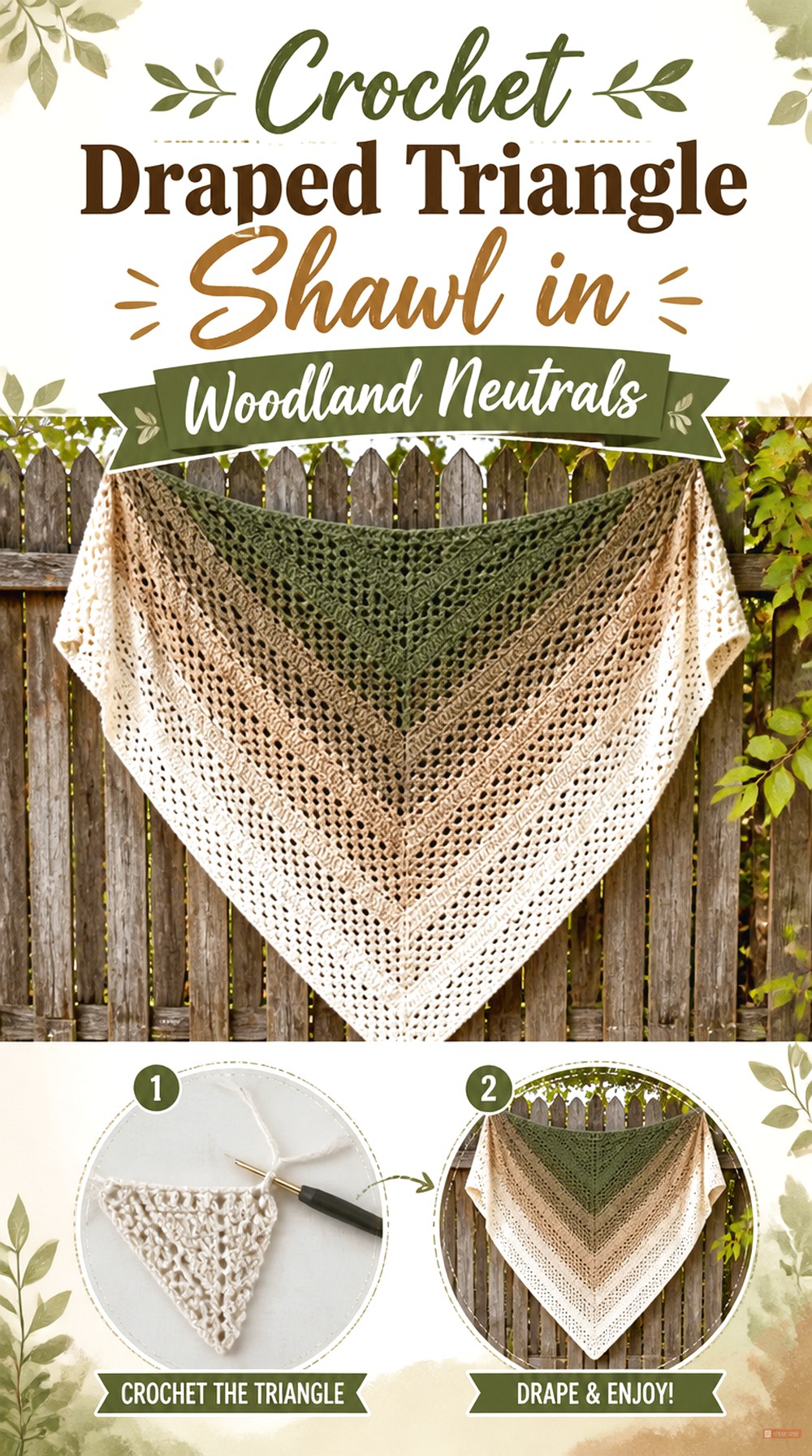 Crochet Draped Triangle Shawl in Woodland Neutrals