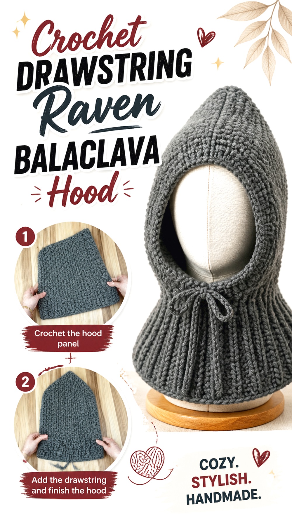 Crochet Drawstring Raven Balaclava Hood
