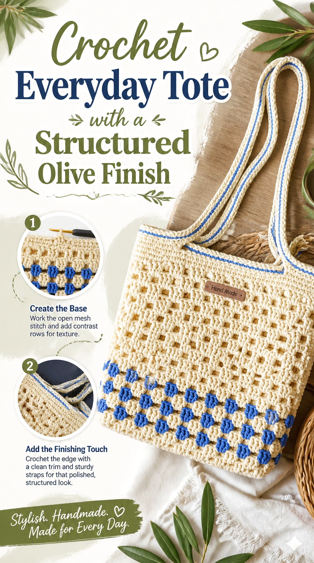 Crochet Everyday Tote with a Structured Olive Finish