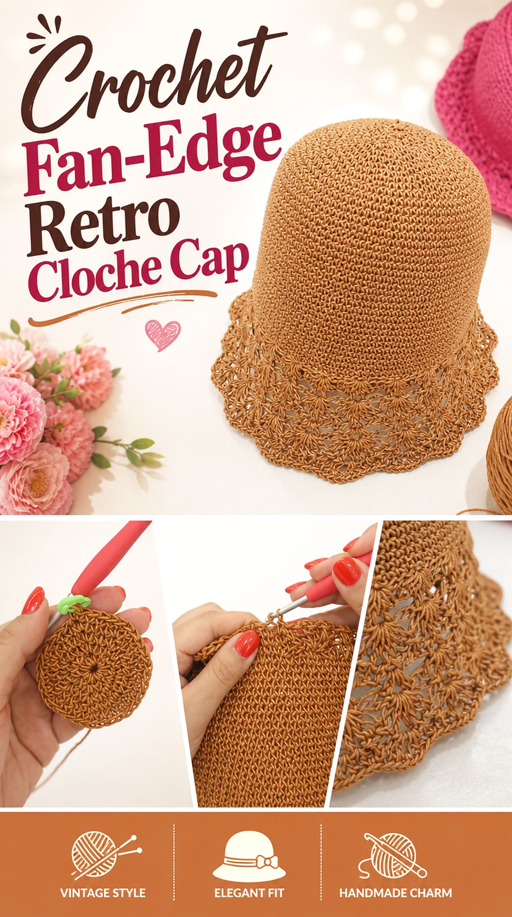 Crochet Fan-Edge Retro Cloche Cap