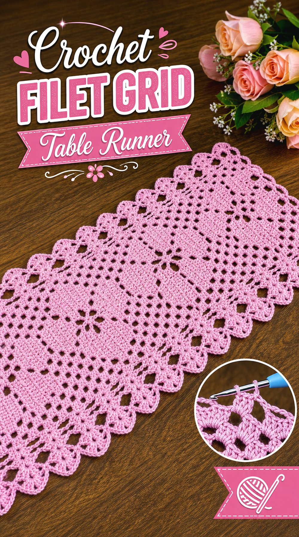 Crochet Filet Grid Table Runner