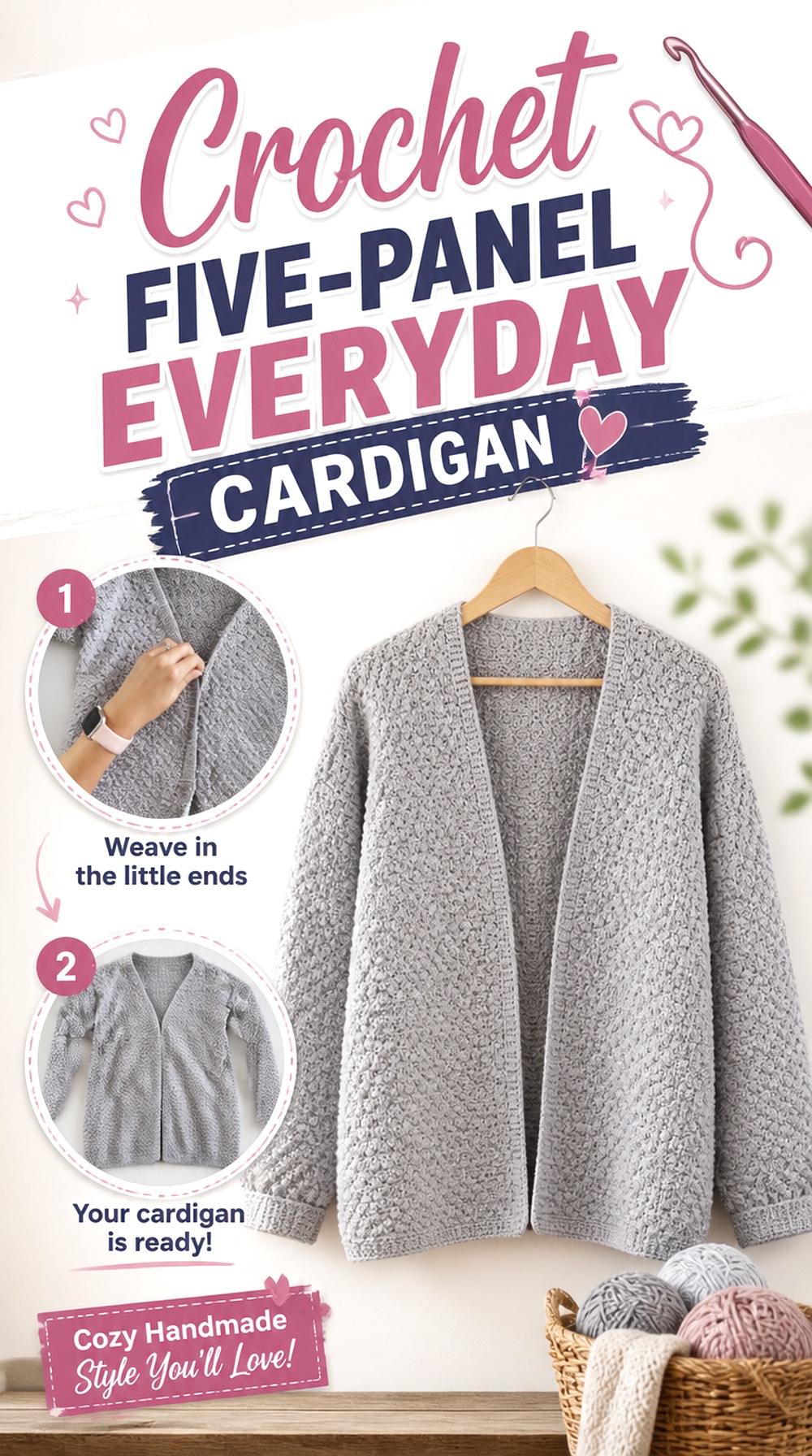 Crochet Five Panel Everyday Cardigan