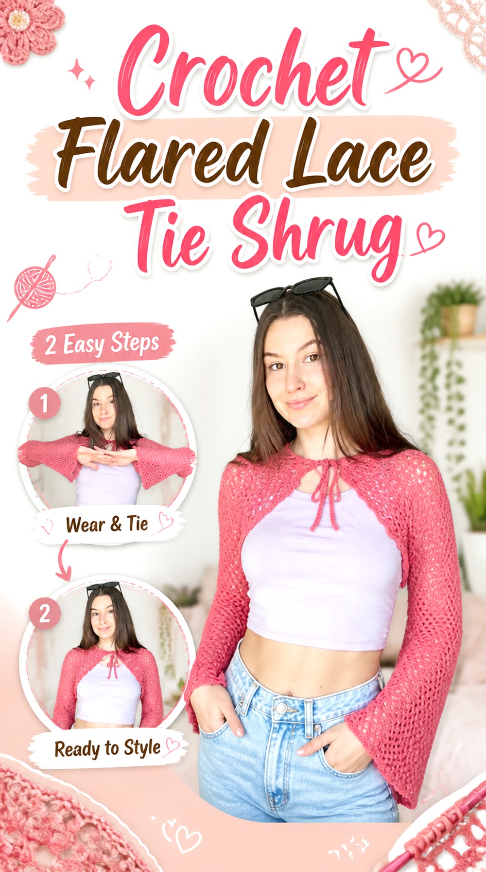 Crochet Flared Lace Tie Shrug
