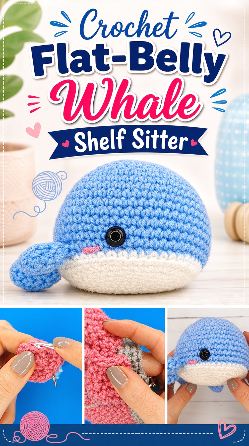 Crochet Flat-Belly Whale Shelf Sitter
