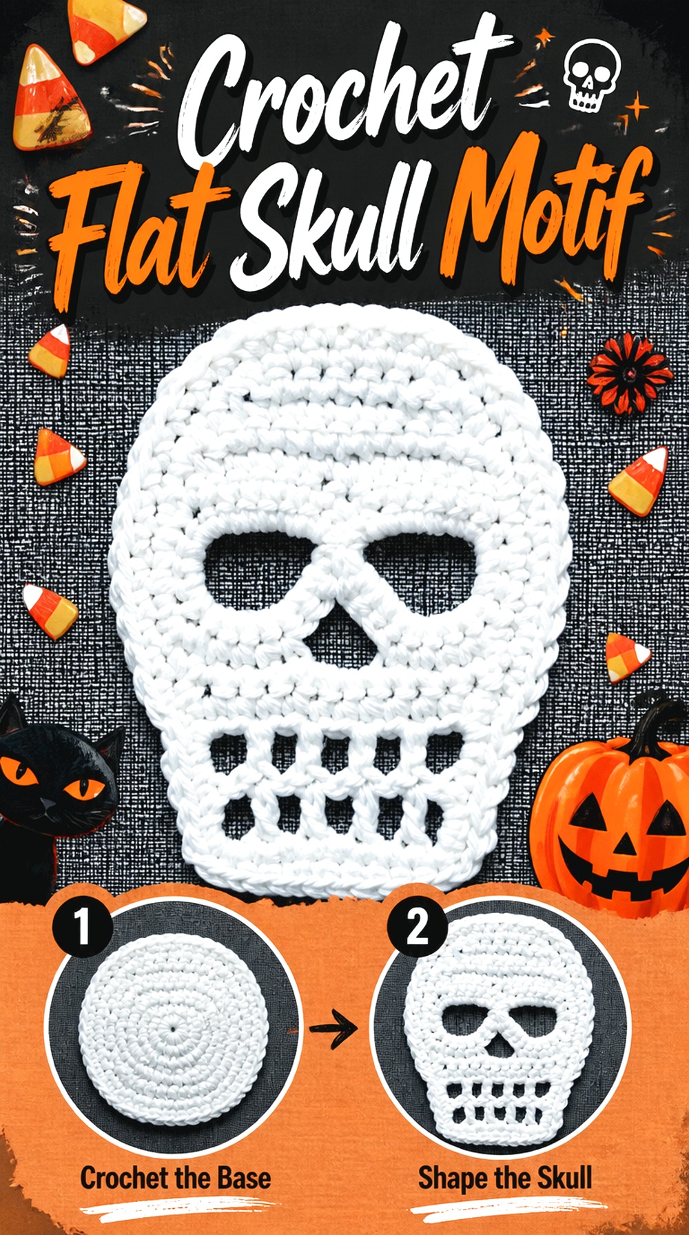 Crochet Flat Skull Motif