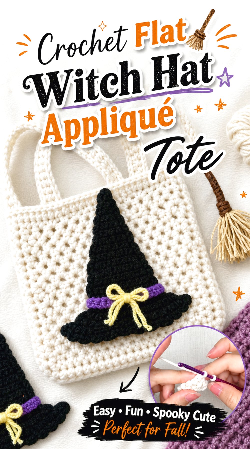 Crochet Flat Witch Hat Appliqué Tote