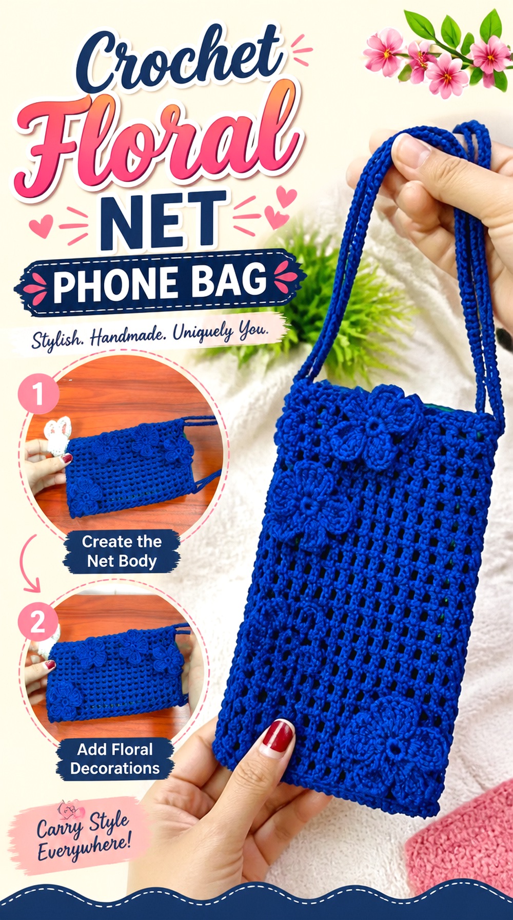 Crochet Floral Net Phone Bag