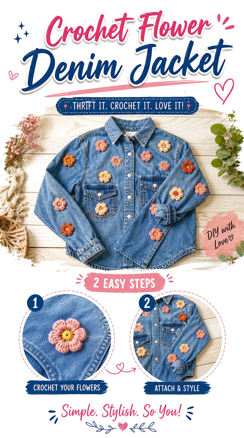 Crochet Flower Denim Jacket