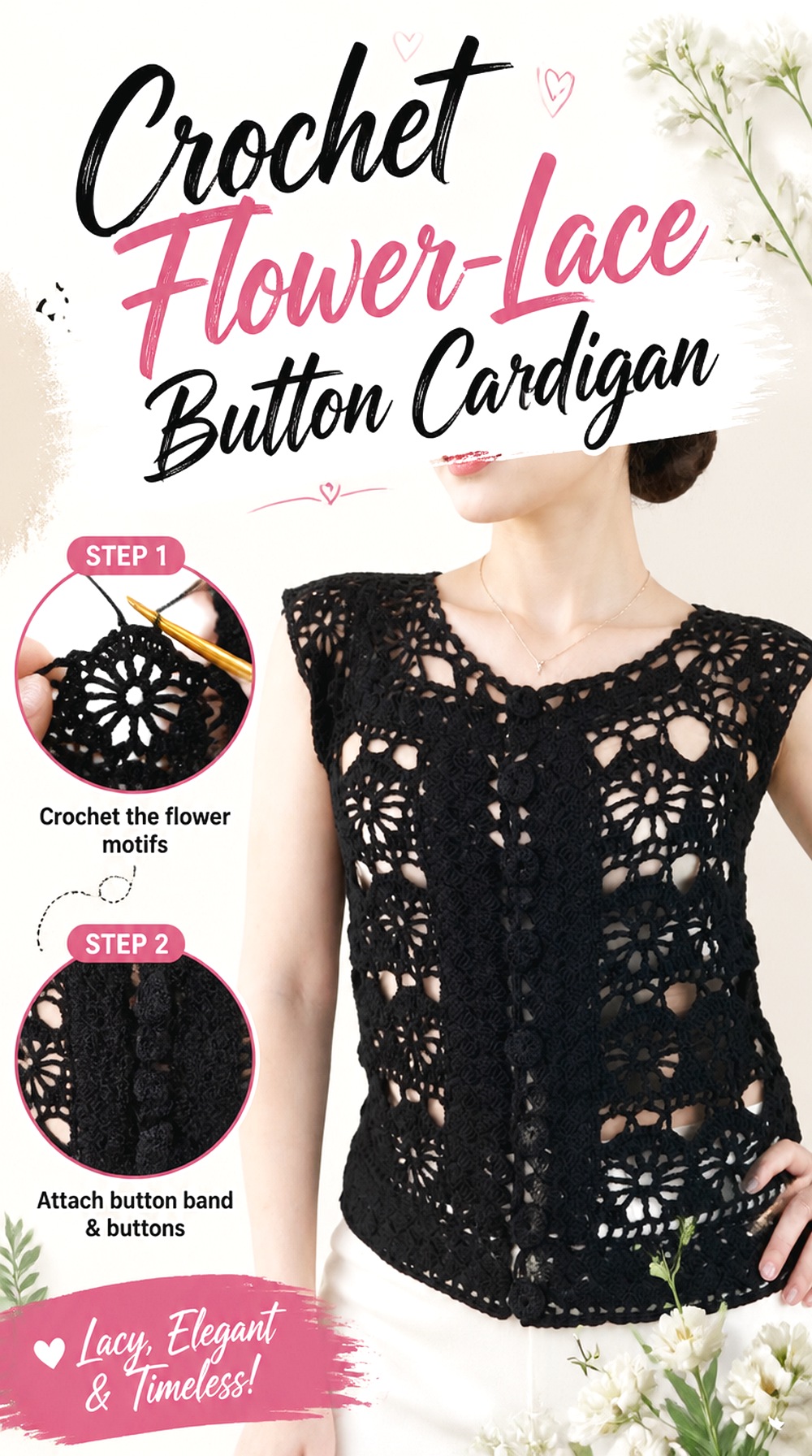 Crochet Flower Lace Button Cardigan