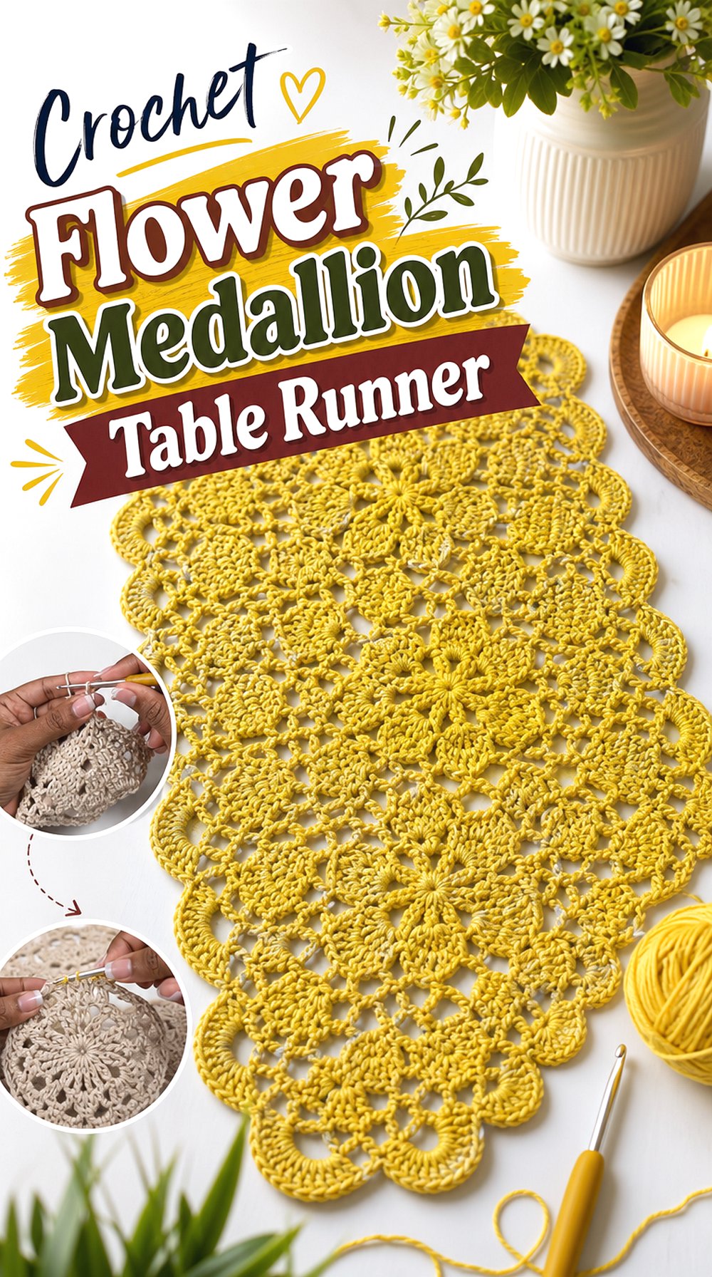 Crochet Flower Medallion Table Runner