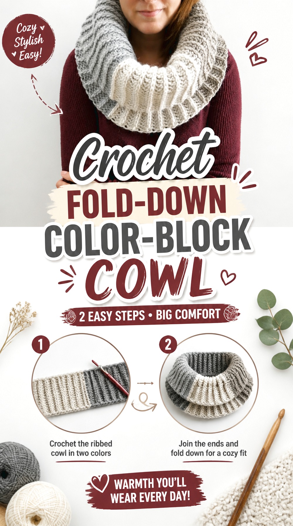 Crochet Fold Down Color Block Cowl