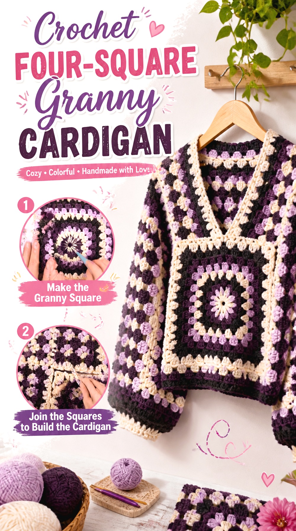 Crochet Four Square Granny Cardigan