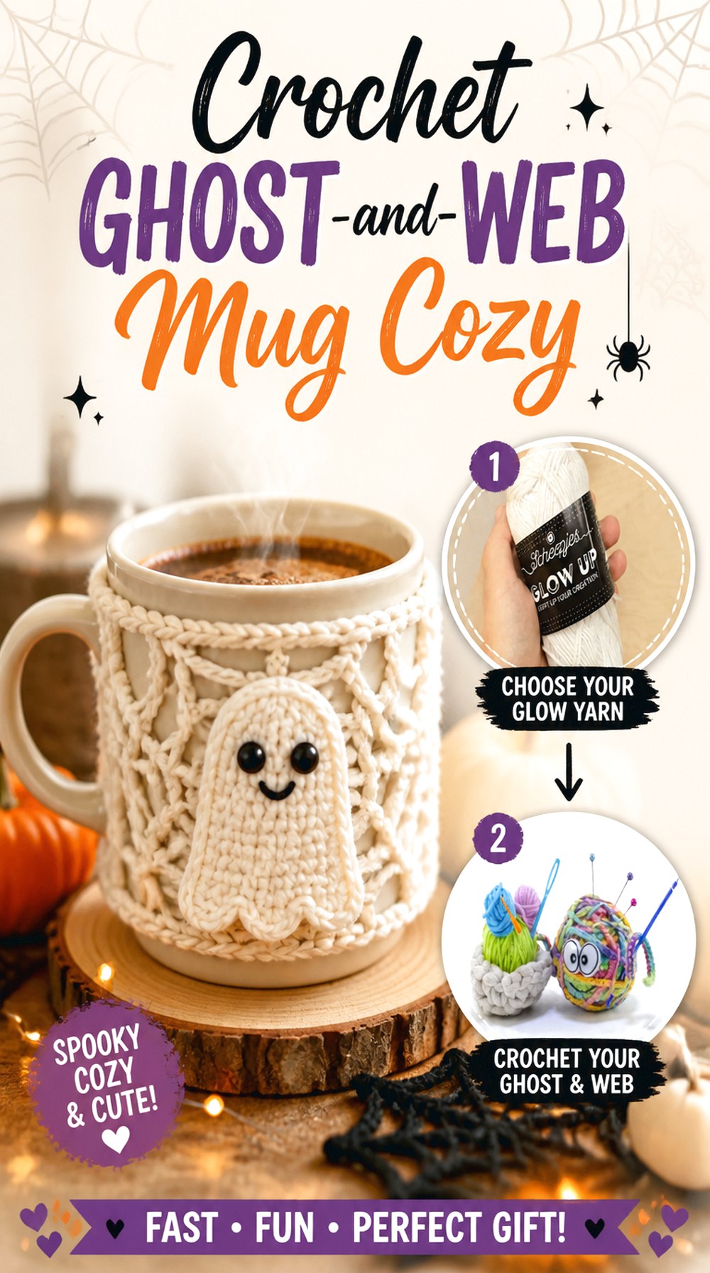 Crochet Ghost and Web Mug Cozy