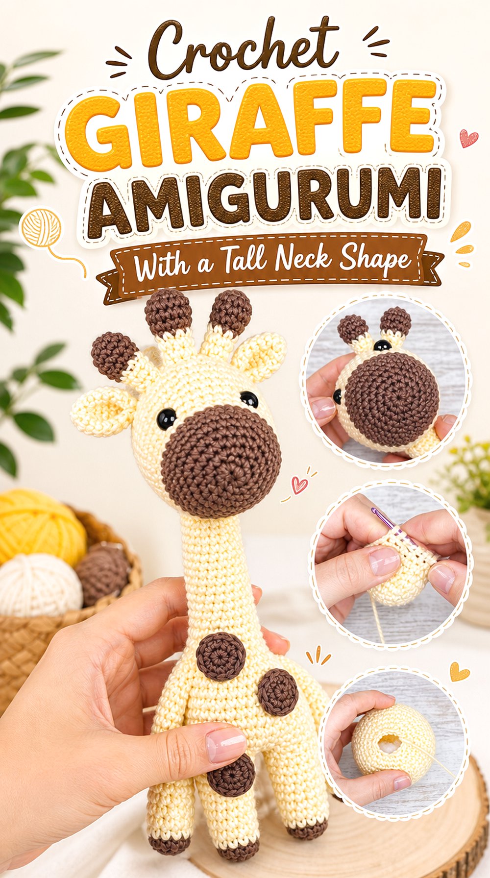 Crochet Giraffe Amigurumi With a Tall Neck Shape