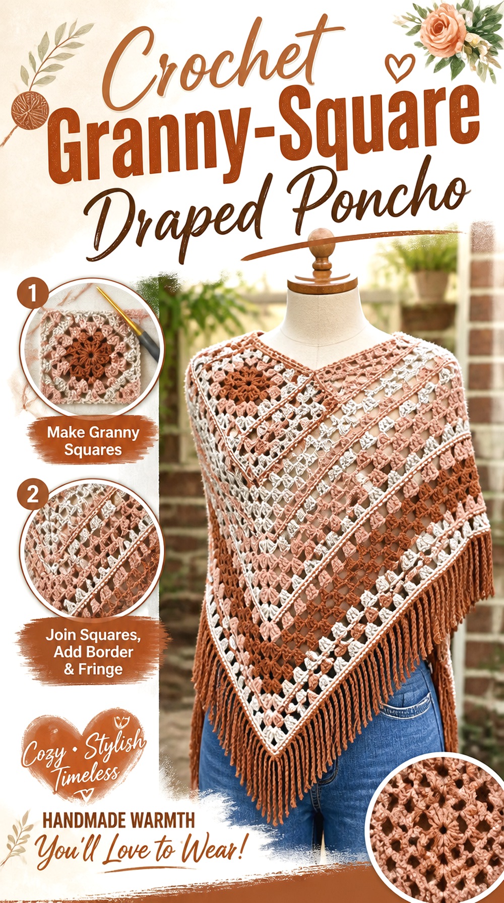 Crochet Granny Square Draped Poncho