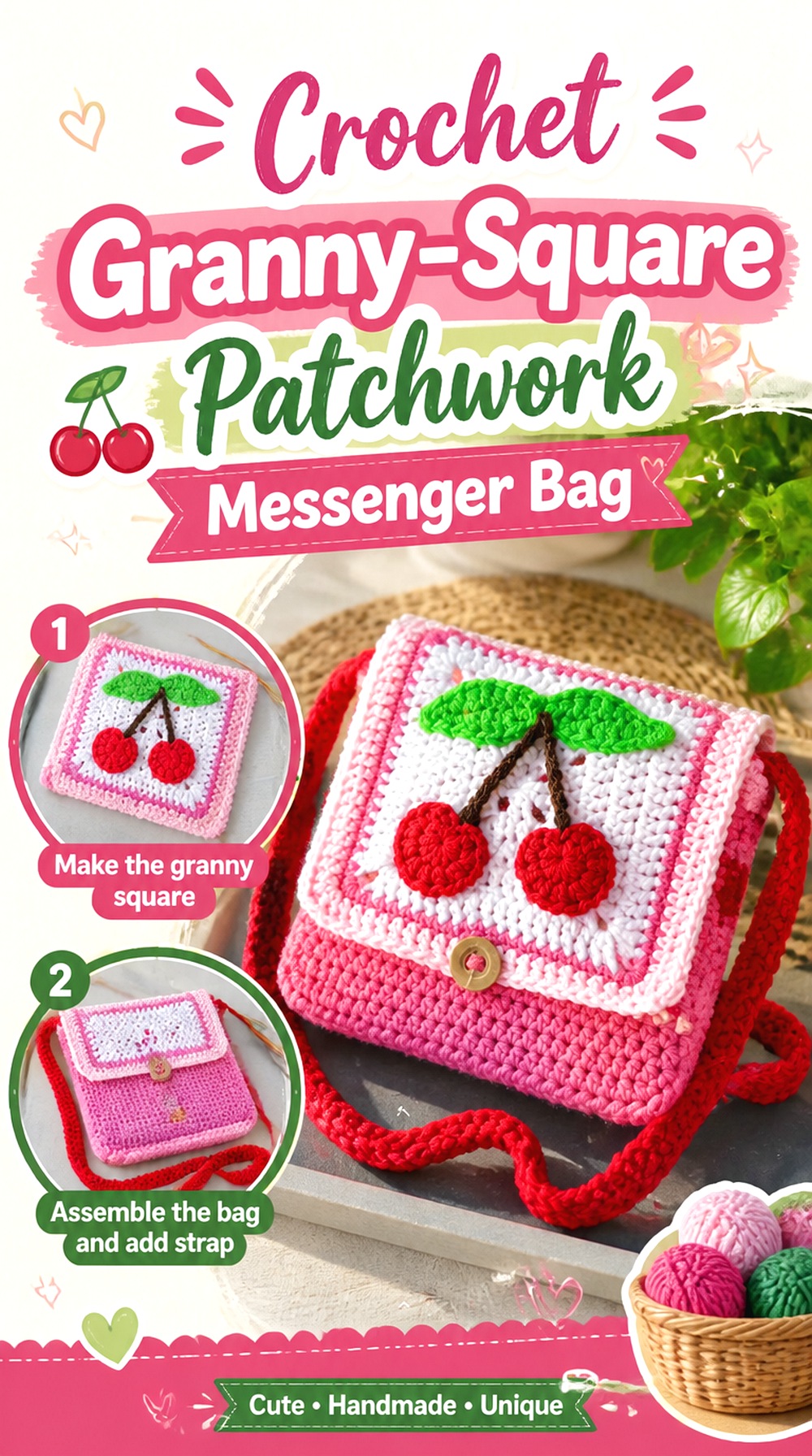 Crochet Granny Square Patchwork Messenger Bag