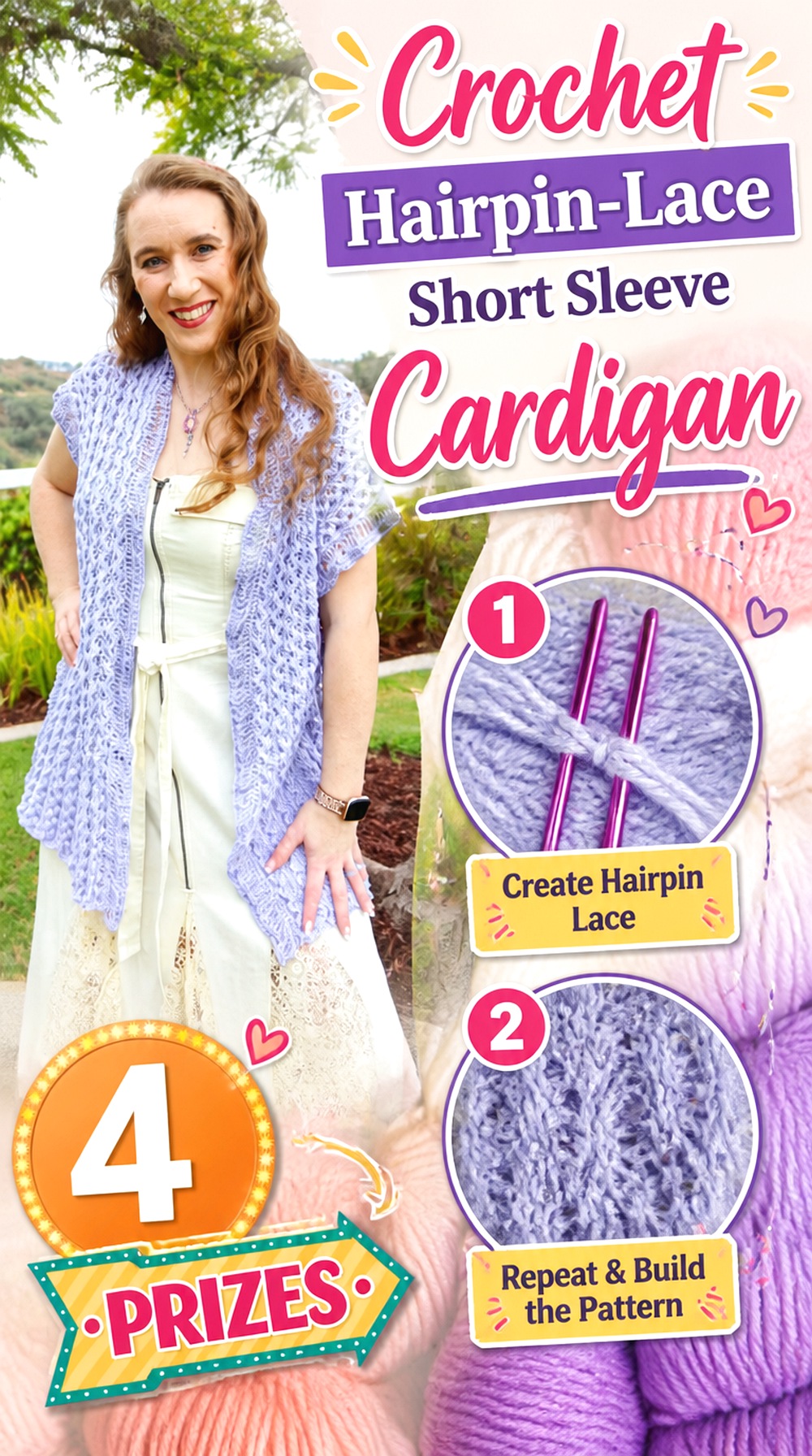Crochet Hairpin Lace Short Sleeve Cardigan