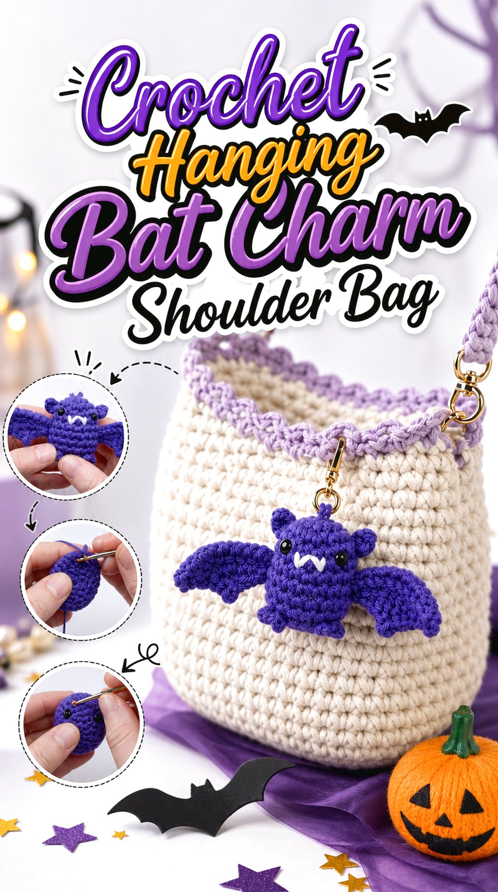 Crochet Hanging Bat Charm Shoulder Bag