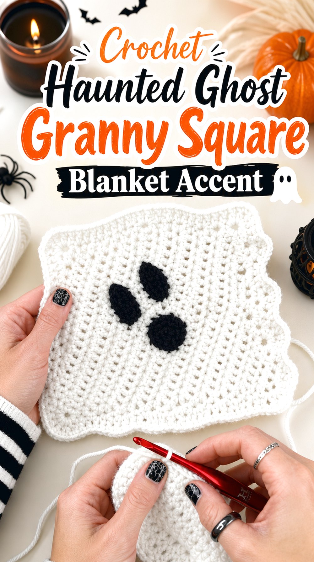 Crochet Haunted Ghost Granny Square Blanket Accent